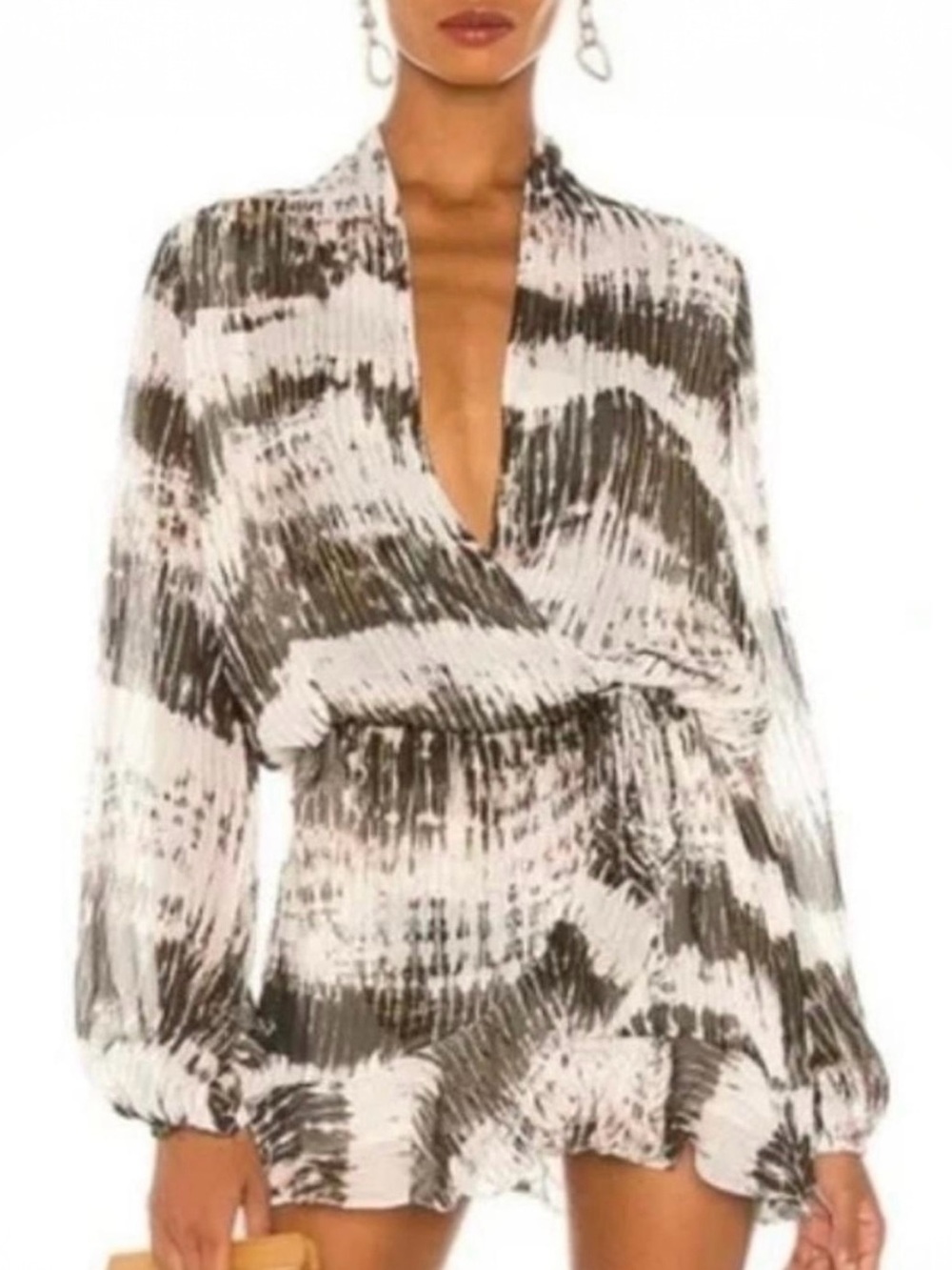 Rococo Sand Tie Dye Gold Metallic Faux Wrap Mini Dress Size M